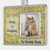 カスタム家族の写真、名前と引用文金ゴールドグリッター シルバープレートフレームオーナメント (左)