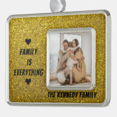 カスタム家族の写真、名前と引用文金ゴールドグリッター シルバープレートフレームオーナメント (左)