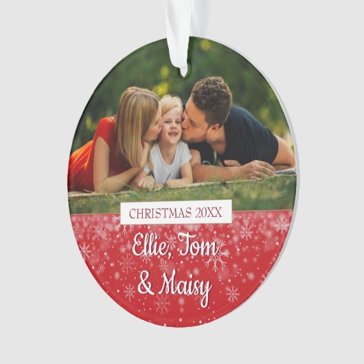 カスタム家族の名前と写真クリスマスホリデー オーナメント (正面)