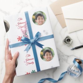 カスタム家族の名前と5フォトコラージペットクリスマス ラッピングペーパー
