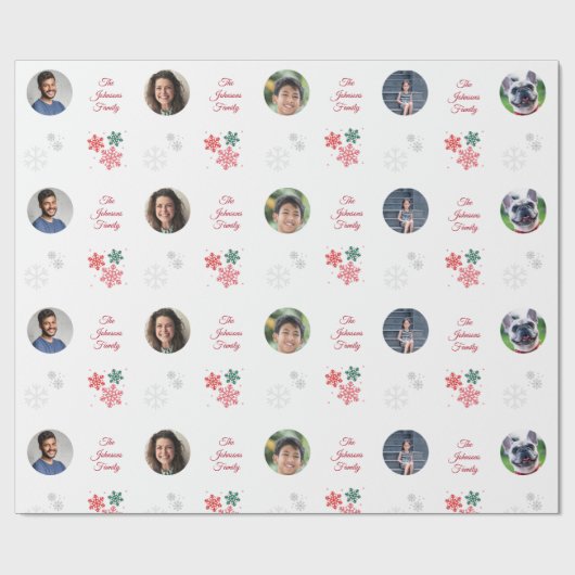 カスタム家族の名前と5フォトコラージペットクリスマス ラッピングペーパー (フラット)