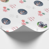 カスタム家族の名前と5フォトコラージペットクリスマス ラッピングペーパー (角)