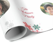 カスタム家族の名前と5フォトコラージペットクリスマス ラッピングペーパー (ロールコーナー)