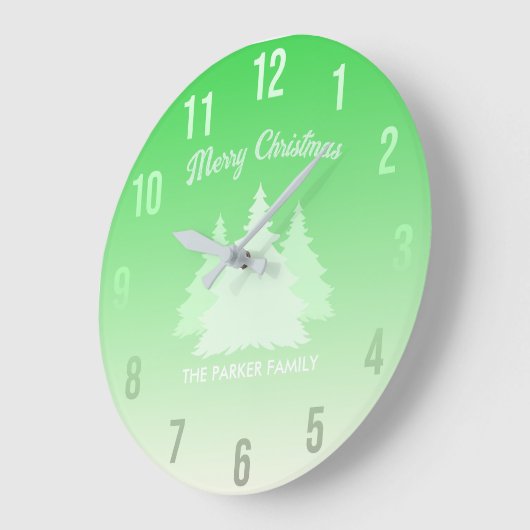 カスタム家族の名前のクリスマスモノグラムの ラージ壁時計 (傾斜)