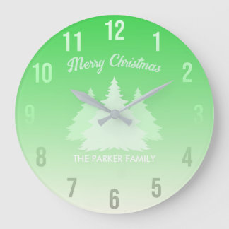 カスタム家族の名前のクリスマスモノグラムの ラージ壁時計