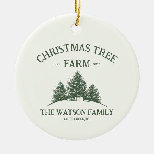 カスタム家族の名前クリスマスツリーファームフォト セラミックオーナメント (正面)