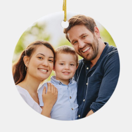 カスタム家族の名前クリスマスツリーファームフォト セラミックオーナメント (裏面)