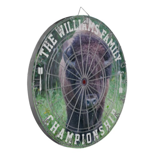 カスタム家族の名前パーソナライズされたBison写真 ダーツボード (正面左)