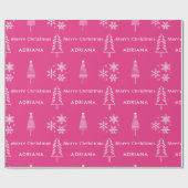 カスタム家族の名前ピンクのクリスマスプレゼントモダン ラッピングペーパー (フラット)
