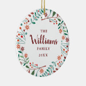 カスタム家族の名前フォトクリスマスホリデーフローラ セラミックオーナメント (右)