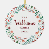 カスタム家族の名前フォトクリスマスホリデーフローラ セラミックオーナメント (正面)