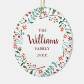 カスタム家族の名前フォトクリスマスホリデーフローラ セラミックオーナメント (左)