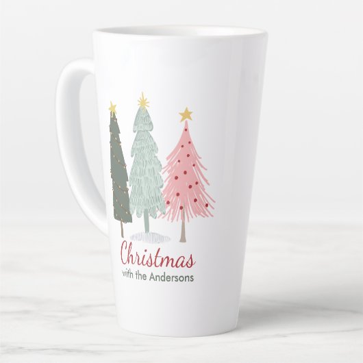 カスタム家族の名前ミニマルモダンリスクリスマス カフェラテマグ (左アングル)