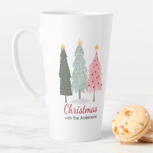 カスタム家族の名前ミニマルモダンリスクリスマス カフェラテマグ (インサイチュ)