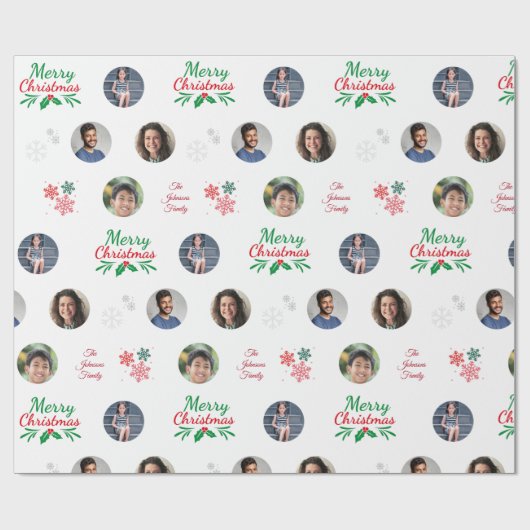 カスタム家族の名前4写真コラージュのクリおもしろいスマス ラッピングペーパー (フラット)