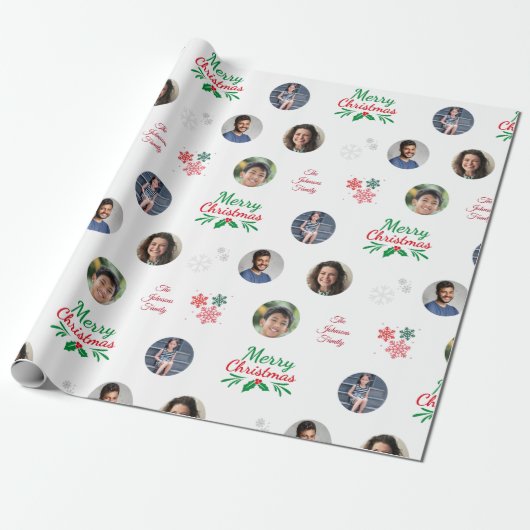 カスタム家族の名前4写真コラージュのクリおもしろいスマス ラッピングペーパー (アンロールド)