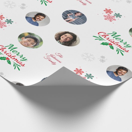 カスタム家族の名前4写真コラージュのクリおもしろいスマス ラッピングペーパー (角)