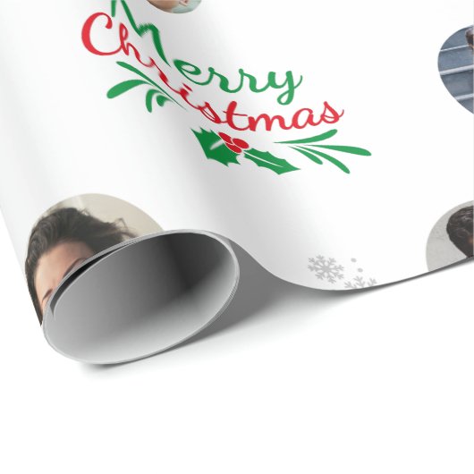 カスタム家族の名前4写真コラージュのクリおもしろいスマス ラッピングペーパー (ロールコーナー)