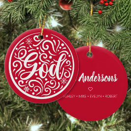 カスタム家族の神クリスマスホリデー宗教赤 セラミックオーナメント