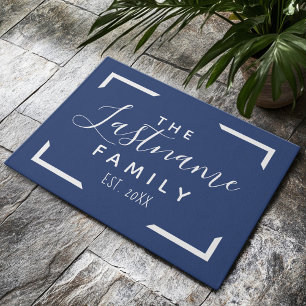 カスタム家族へようこそ – ネイビーブルー色を変更できる ドアマット
