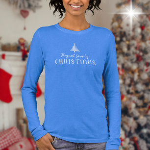 カスタム家族クリスマスツリー青い長い袖 トライブレンドＴシャツ