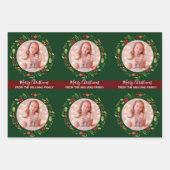 カスタム家族クリスマスフォトフェスティバルグリーンレッド ラッピングペーパーシート (正面2)