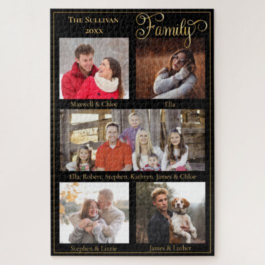 カスタム家族コラージュ5写真年Keepsake ジグソーパズル (縦)