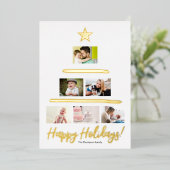 カスタム家族フォトコラージュの木のスター 箔シーズンカード (立ち正面)