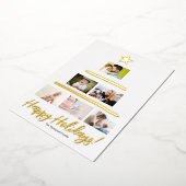 カスタム家族フォトコラージュの木のスター 箔シーズンカード (回転した状態)