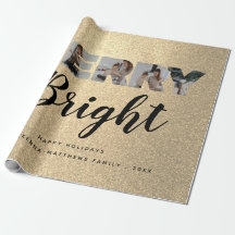 カスタム家族フォトコラージュ金ゴールドグリッタークリスマス