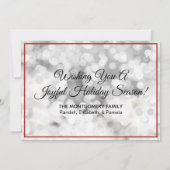 カスタム家族フォトシルバー《写真》ぼけ味レッドクリスマス シーズンカード (裏面)