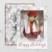 カスタム家族フォトシルバー《写真》ぼけ味レッドクリスマス シーズンカード (正面/裏面)