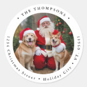 カスタム家族フォトドッグクリスマス差出人住所 ラウンドシール (正面)