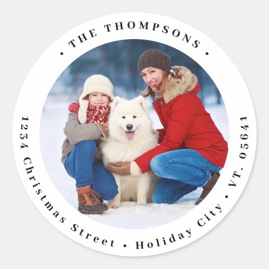 カスタム家族フォトドッグクリスマス差出人住所 ラウンドシール (正面)