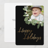 カスタム家族フォトモダンリースハッピーホリデー シーズンカード (正面/裏面)