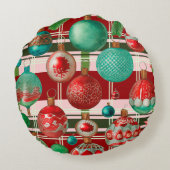 カスタム家族フォトレッドグリーンプレイドホリデー ラウンドクッション (裏面)