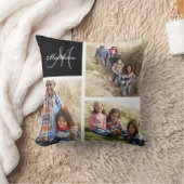カスタム家族モノグラムブラックフォトコラージングピロー クッション (ブランケット)