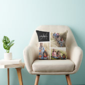 カスタム家族モノグラムブラックフォトコラージングピロー クッション (椅子)