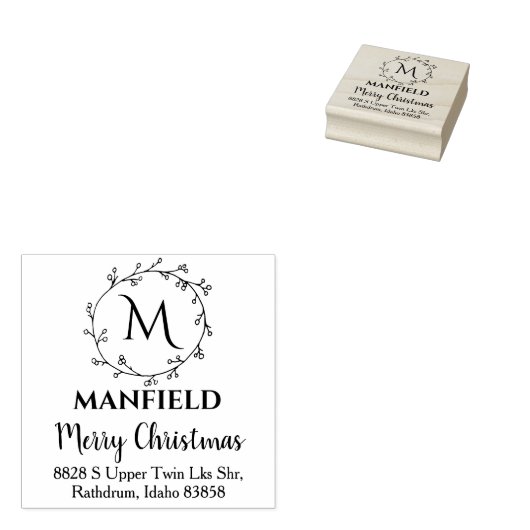 カスタム家族モノグラム、メリークリスマス。 ラバースタンプ (押印)