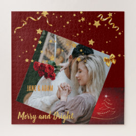 カスタム家族ユニーク写真keepsakeホリデーレッド ジグソーパズル