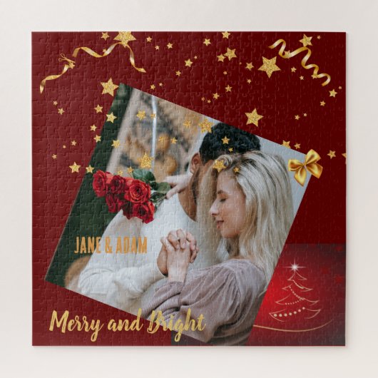 カスタム家族ユニーク写真keepsakeホリデーレッド ジグソーパズル (縦)