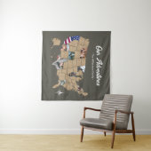 カスタム家族名旅行USAフォトコラージンググリーン タペストリー (インサイチュ(横))