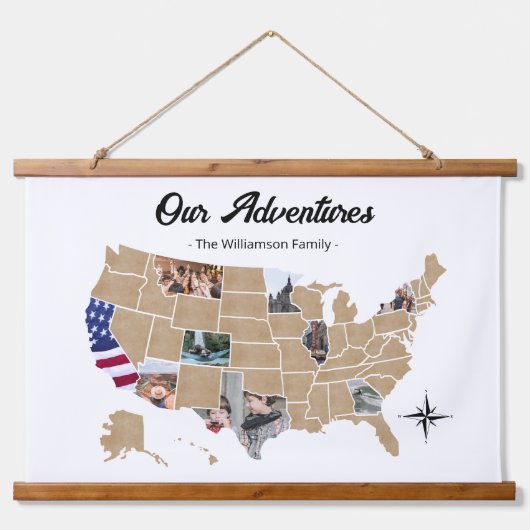 カスタム家族旅行アドベンチャーUSAフォトコラージュ 吊り下げ型タペストリー (正面)