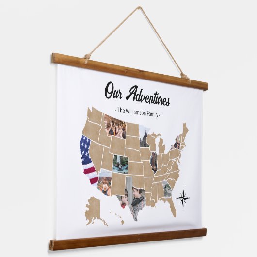 カスタム家族旅行アドベンチャーUSAフォトコラージュ 吊り下げ型タペストリー (傾斜あり)