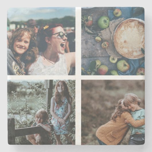 カスタム家族4 – フォトコラージュ記念 ストーンコースター (正面)