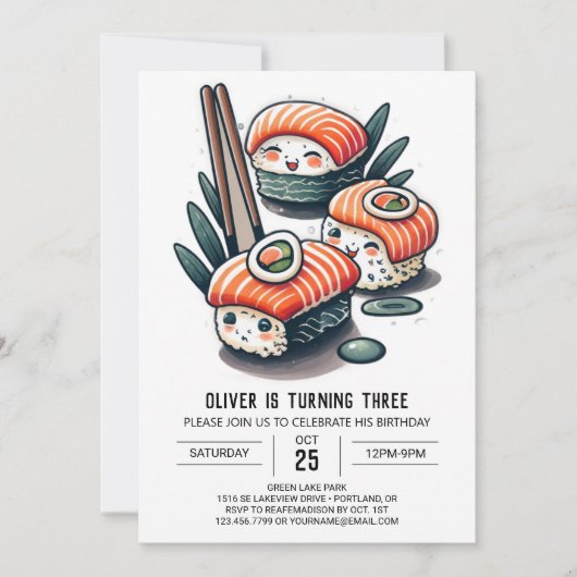 カスタム寿司の喜び誕生日 招待状 (正面)