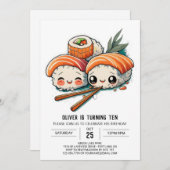 カスタム寿司アドベンチャー子供の誕生日 招待状 (正面/裏面)