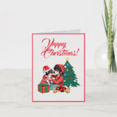 カスタム小さな女の子クリスマス付き可愛いチワホアドッグ カード (正面)