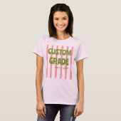 カスタム小学校ストライプ担任の先生の名前 ピンク Tシャツ (正面フル)
