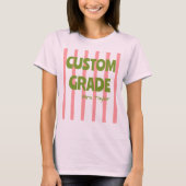 カスタム小学校ストライプ担任の先生の名前 ピンク Tシャツ (正面)